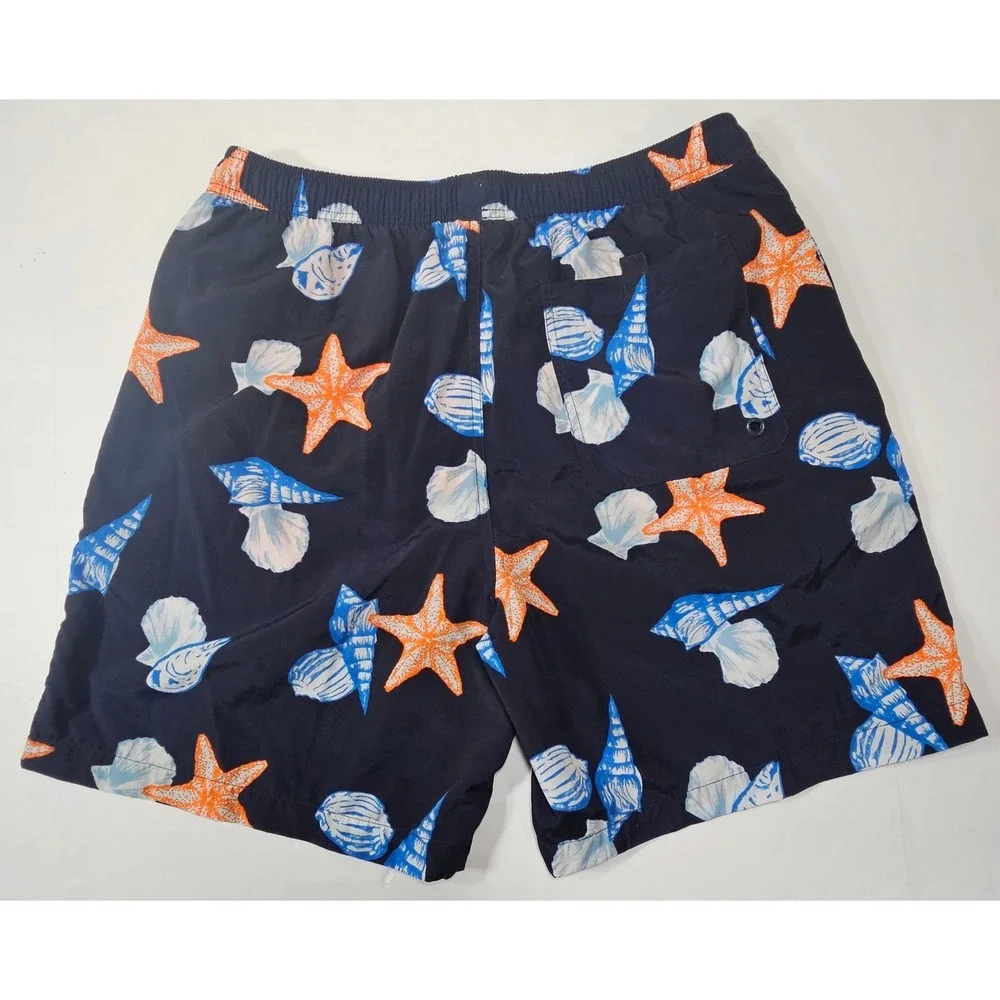 Chaps Ralph Lauren Men's Navy Blue‎ Seashell Starfish Swim Trunks Shorts Size L